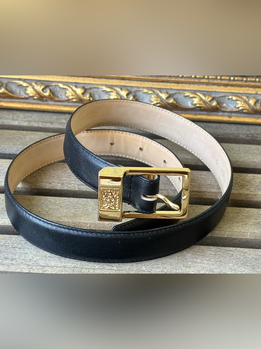 Classic Anne Klein Lion for Oroton Black Leather Belt Taiwan 87380  Size S 27”x1